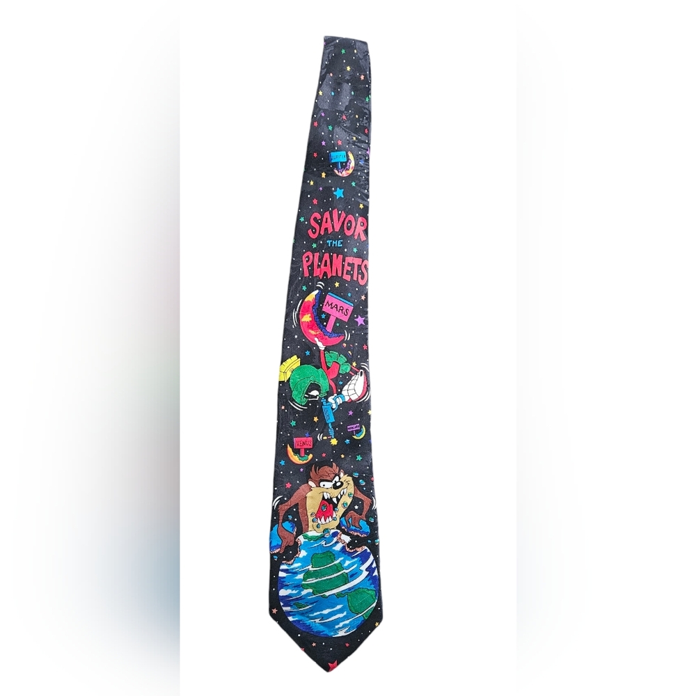 Vintage 1993 Looney Tunes 60"  Savor the Planets Taz Marvin The Martian Tie